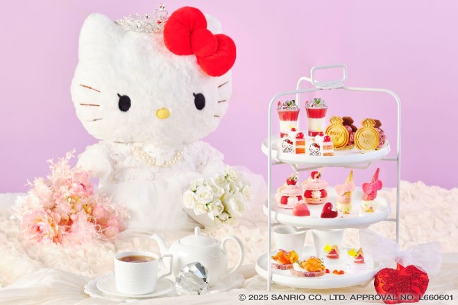 The Hello Kitty Princess Afternoon Tea features character-inspired sweets, including a Kitty-shaped shortcake and tiara-topped mousse, offering a royal and photogenic dessert experience.